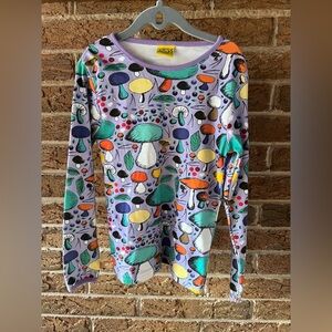 DUNS Sweden Sz 128 (7-8) Organic Cotton Mushroom Forest Print  Long Sleeve